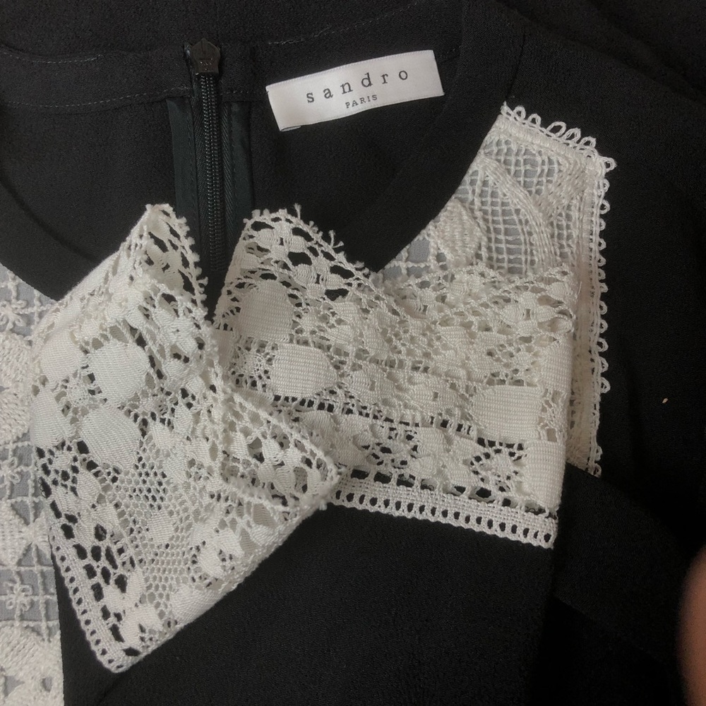 SANDRO SIERA EMBROIDERED CREPE DRESS IN BLACK M - Picture 6 of 8